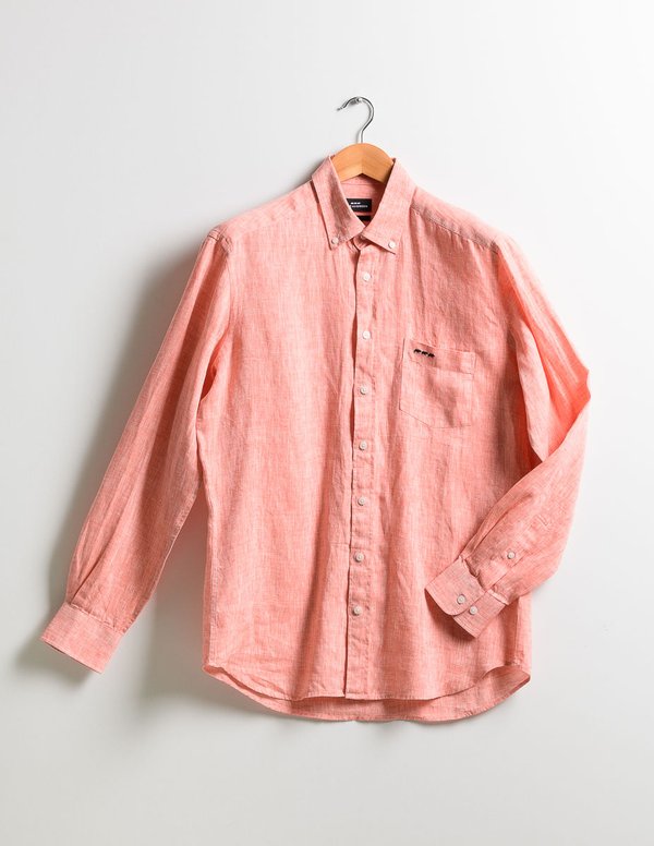 Chemise manches longues en lin unie regular fit orange Chemise manches longues en lin unie regular fit orange