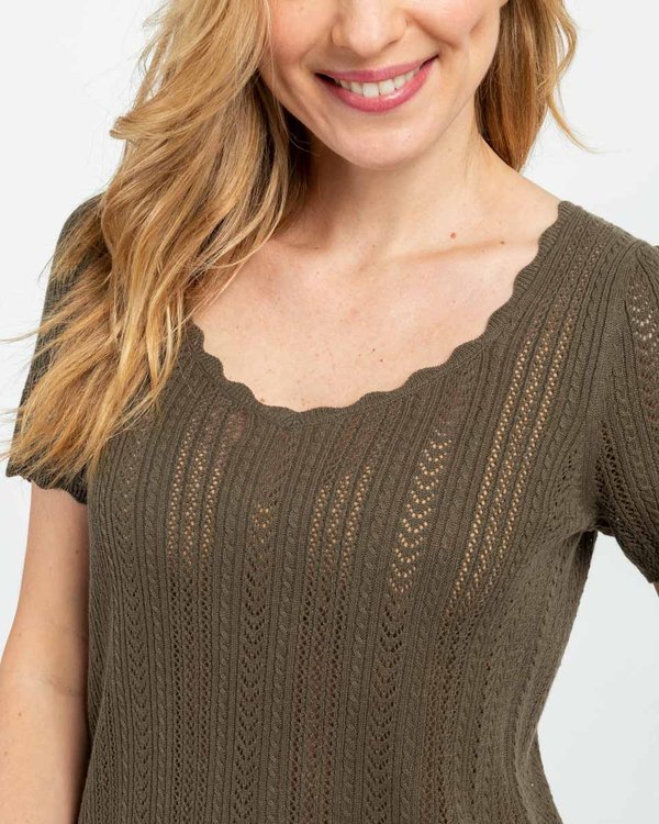 Pull manches courtes maille pointelle lin et coton vert Pull manches courtes maille pointelle lin et coton vert