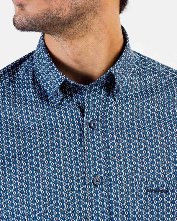 Chemise à manches longues micro motifs regular fit en coton bleu