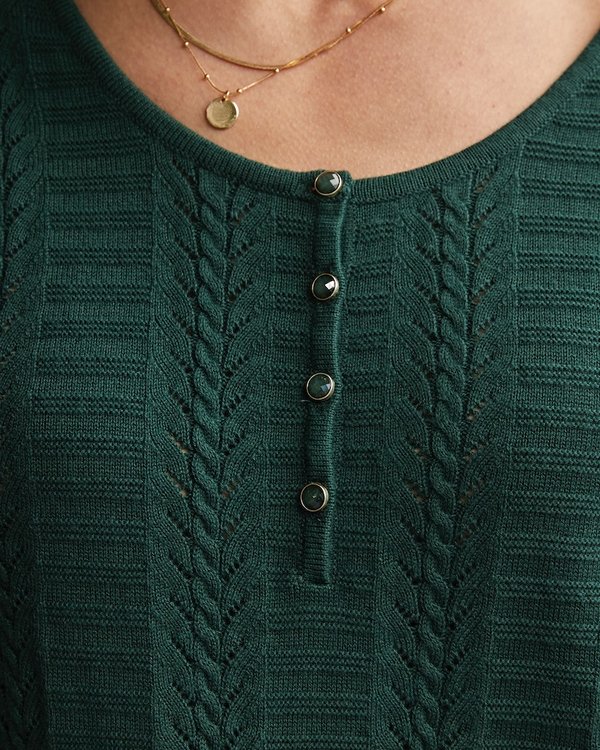 Pull maille fantaisie col rond en coton issu de l'agriculture biologiq vert Pull maille fantaisie col rond en coton issu de l'agriculture biologiq vert