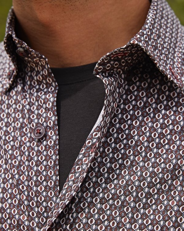 Chemise à manches longues micro motifs regular fit en coton Chemise à manches longues micro motifs regular fit en coton