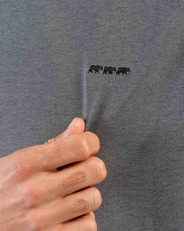 T-shirt col V uni à manches longues broderie trois vaches gris