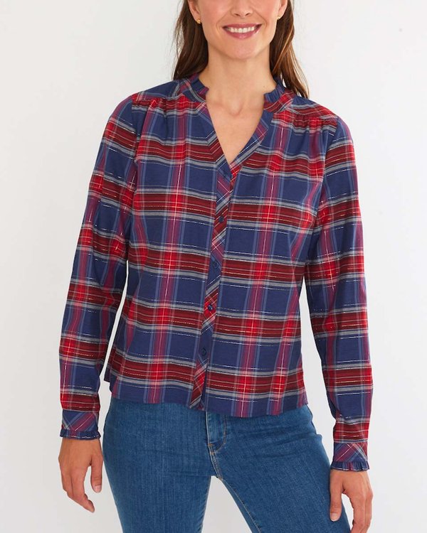 Chemisier à carreaux tartan manches longues coton rouge Chemisier à carreaux tartan manches longues coton rouge