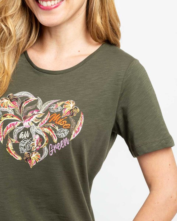 T-shirt manches courtes cœur broderie en coton vert T-shirt manches courtes cœur broderie en coton vert