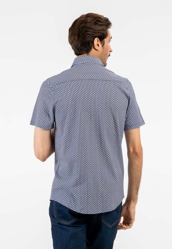 Chemise fantaisie à manches courtes en coton bleu