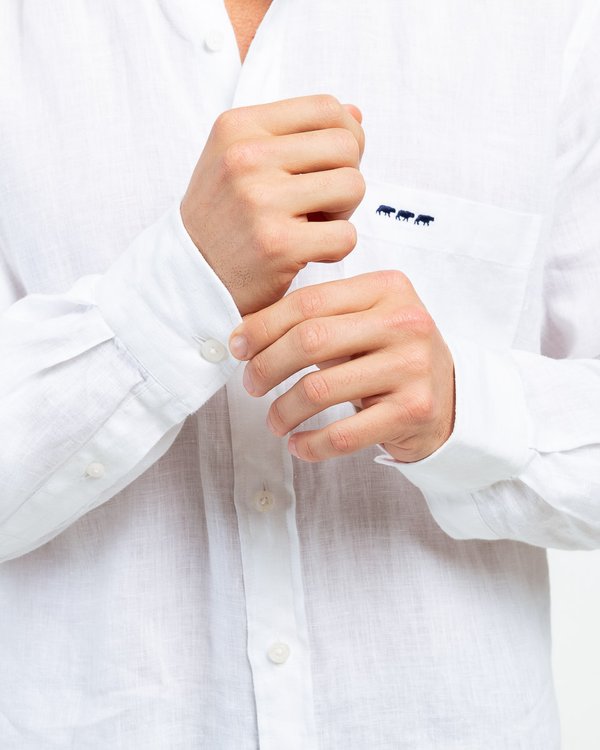 Chemise manches longues en lin unie regular fit blanc