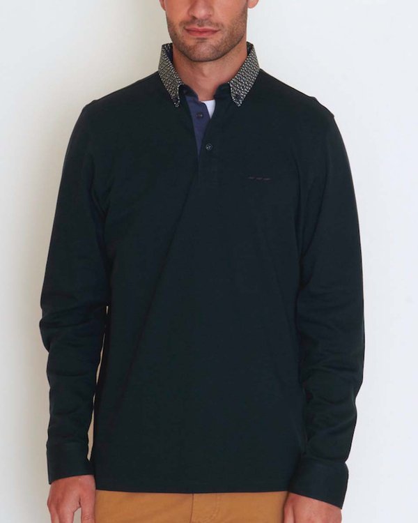 Polo manches longues col chemise à motifs vert