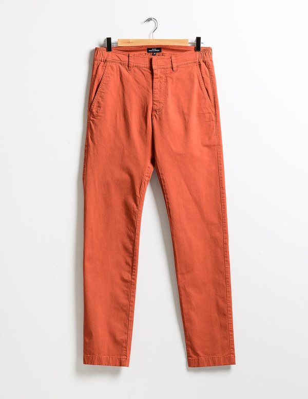 Pantalon chino Lucas uni taille élastique en coton marron Pantalon chino Lucas uni taille élastique en coton marron