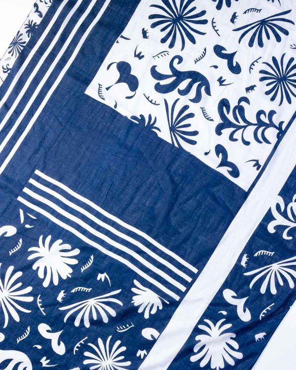 Chèche imprimé rayé en coton bleu Chèche imprimé rayé en coton bleu