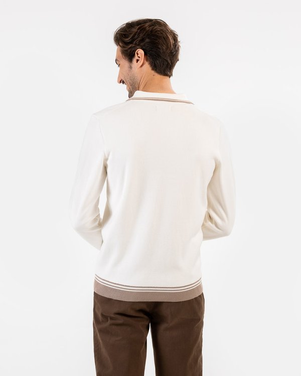 Pull manches longues col zippé style polo blanc