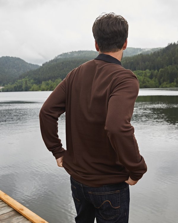 Polo bicolore à manches longues regular fit en coton marron Polo bicolore à manches longues regular fit en coton marron