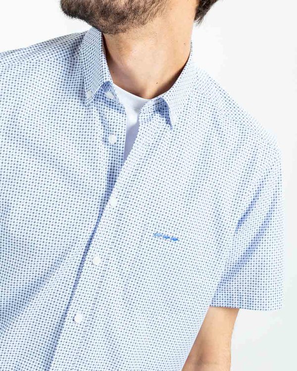 Chemise manches courtes à micro-motifs en coton blanc Chemise manches courtes à micro-motifs en coton blanc