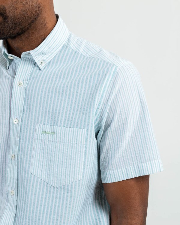 Chemise rayures verticales à manches courtes en coton vert