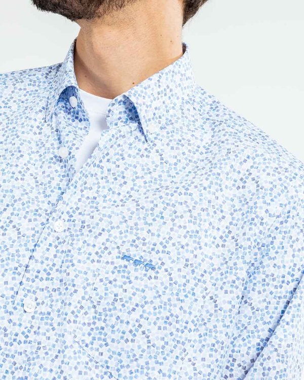 Chemise manches longues regular fit fantaisie en coton bleu