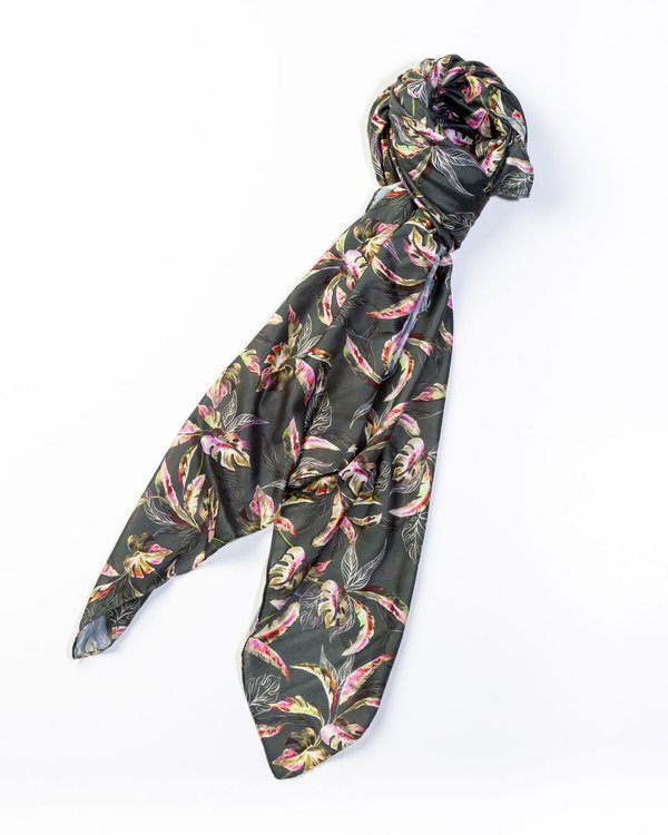 Chèche motif tropical en coton vert