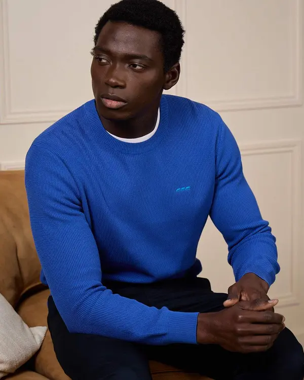 Pull nid d'abeille bleu