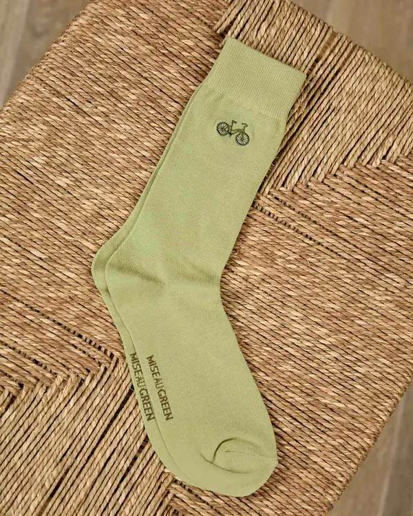 Chaussettes broderie vélo vert