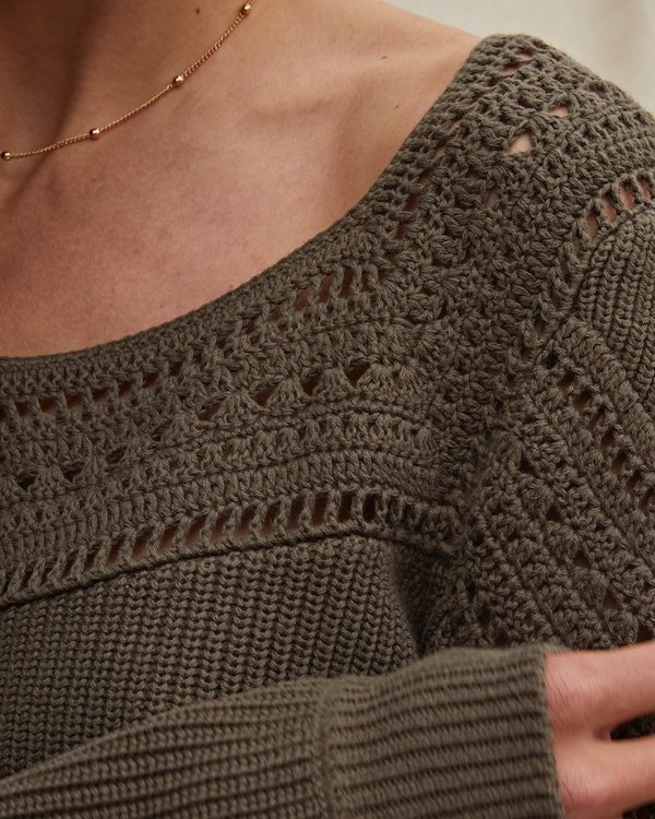 Pull manches longues bouffantes en coton issu de l'agriculture biologi vert Pull manches longues bouffantes en coton issu de l'agriculture biologi vert