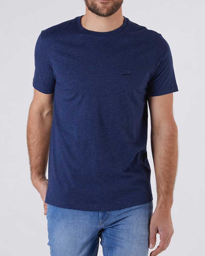 T-shirt cintré uni manches courtes col rond coton bleu