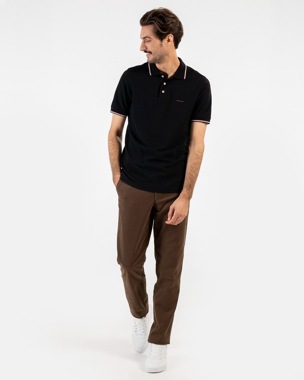 Polo manches courtes détails tricolores en coton noir Polo manches courtes détails tricolores en coton noir