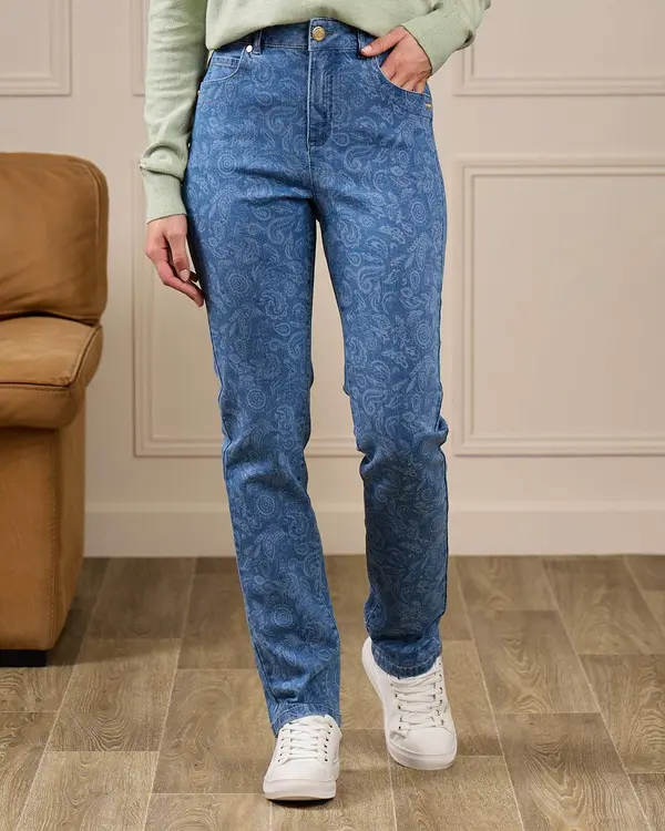 Jean imprimé confort bleu