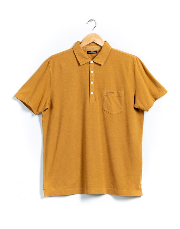 Polo uni manches courtes en coton et lin beige