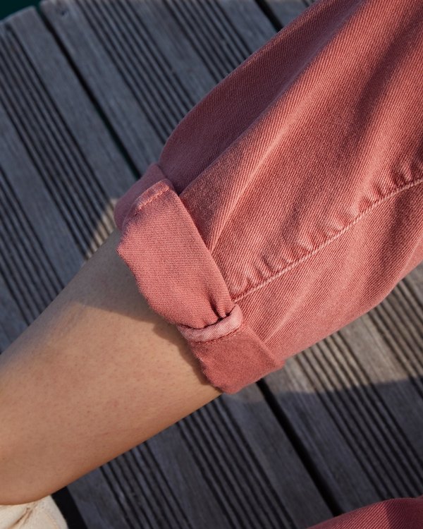 Pantalon coupe mom en denim uni rose Pantalon coupe mom en denim uni rose