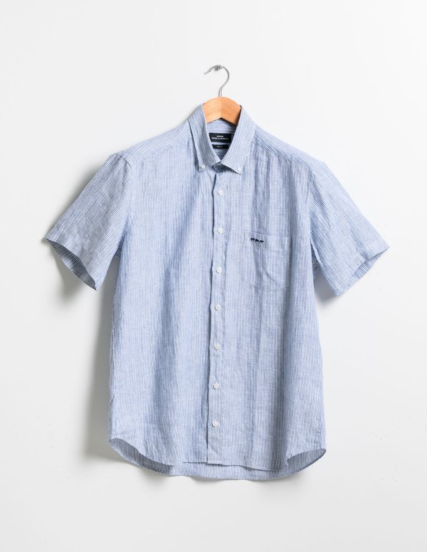 Chemise regular fit rayures verticales en lin bleu Chemise regular fit rayures verticales en lin bleu