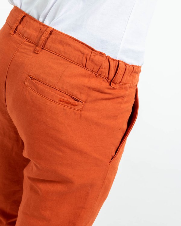 Pantalon chino uni coton et lin marron