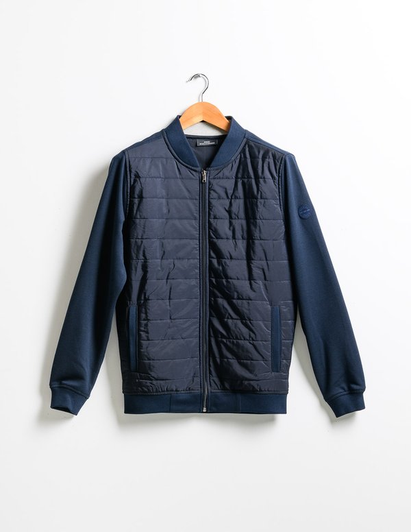 Sweat cardigan zippé col teddy bleu