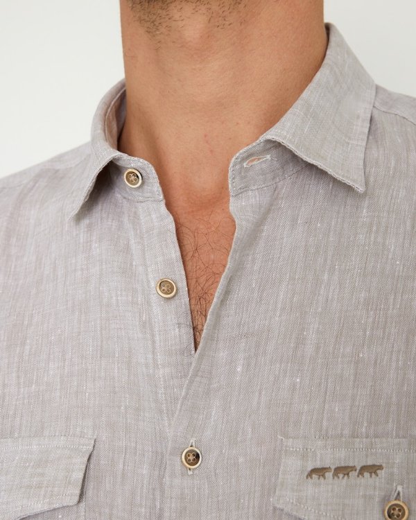 Chemise coupe modern fit unie à manches courtes beige