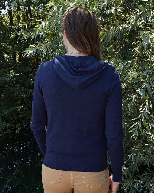 Cardigan à capuche confort en coton et cachemire bleu Cardigan à capuche confort en coton et cachemire bleu