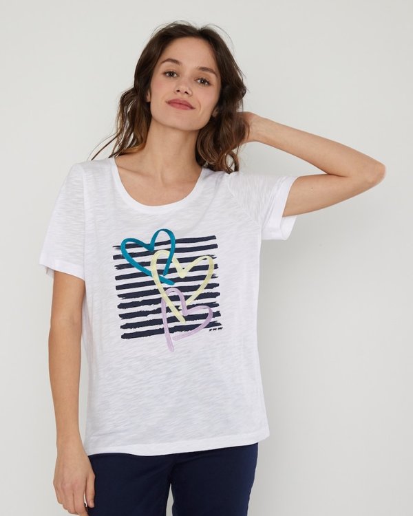 T-shirt manches courtes sérigraphie cœurs coton blanc