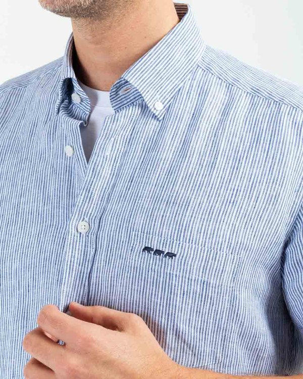 Chemise regular fit rayures verticales en lin bleu