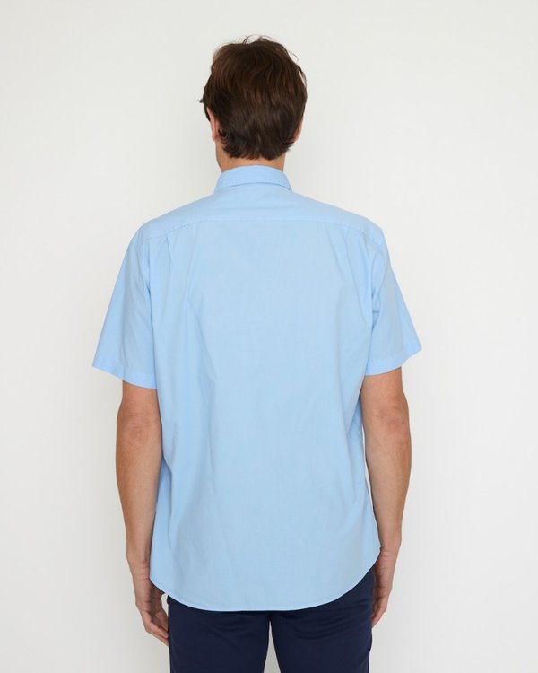Chemise classique unie à manches courtes en coton bleu