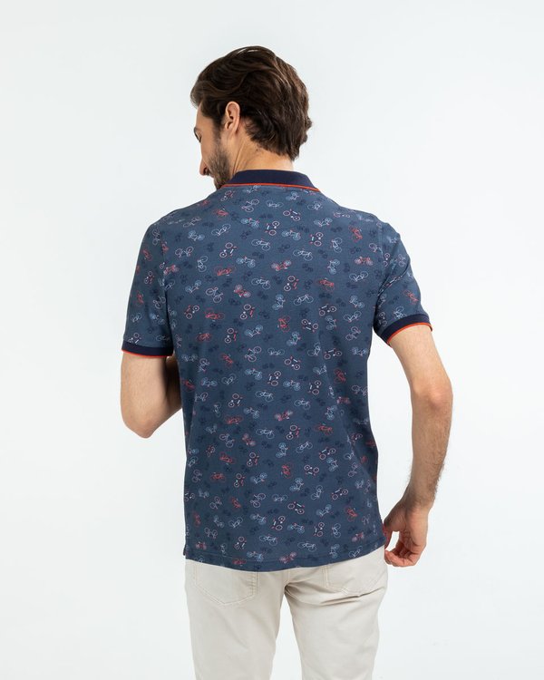 Polo imprimé regular fit manches courtes coton bleu Polo imprimé regular fit manches courtes coton bleu