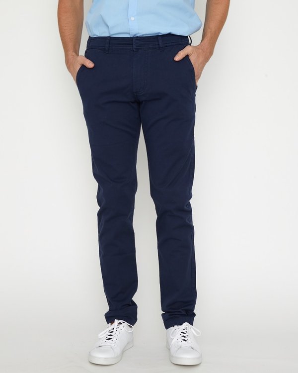 Pantalon chino Lucas taille élastique en coton bleu