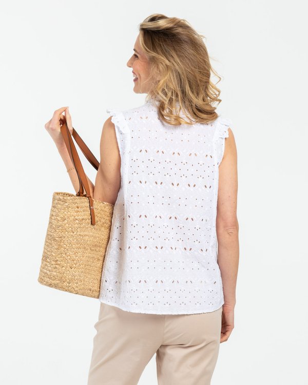 Top sans manches broderie anglaise en coton blanc Top sans manches broderie anglaise en coton blanc