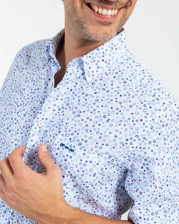 Chemise manches courtes à micro-motifs en coton blanc