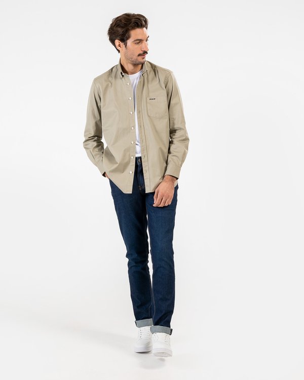 Chemise manches longues gabardine toucher doux 100% coton vert Chemise manches longues gabardine toucher doux 100% coton vert