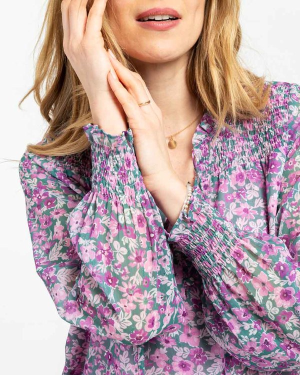 Blouse imprimée fleurie manches longues col V vert Blouse imprimée fleurie manches longues col V vert