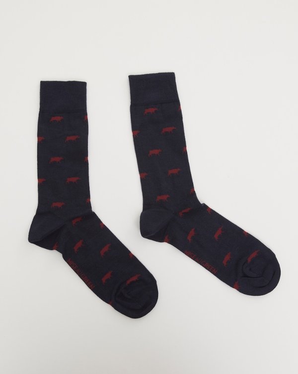 Chaussettes jacquard à motifs vaches en coton bleu
