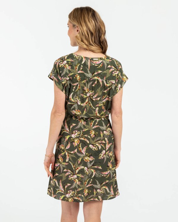 Robe courte ceinturée imprimé feuillages vert Robe courte ceinturée imprimé feuillages vert