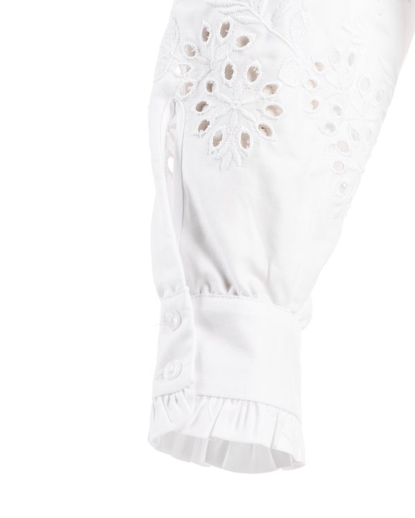 Chemisier en coton popeline manches bouffantes broderies blanc Chemisier en coton popeline manches bouffantes broderies blanc