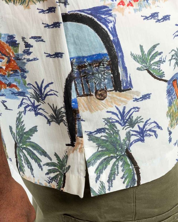 Chemise manches courtes imprimé estival en coton blanc Chemise manches courtes imprimé estival en coton blanc