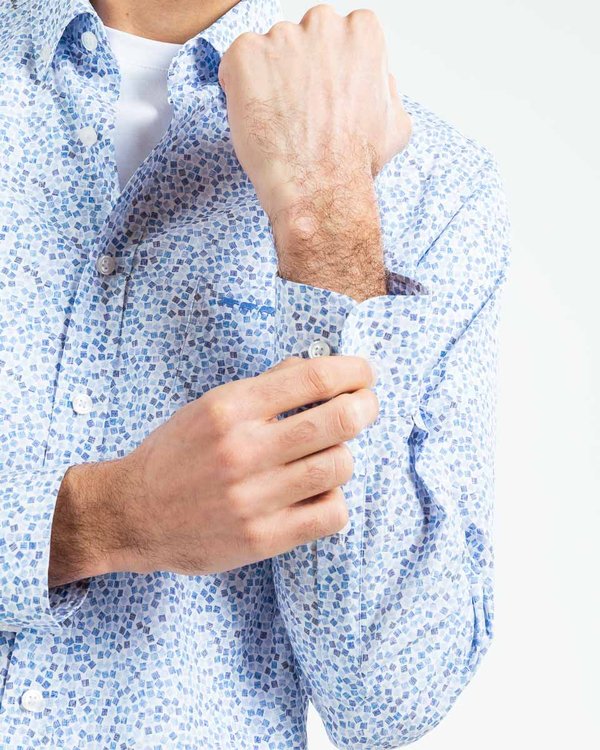 Chemise manches longues regular fit fantaisie en coton bleu
