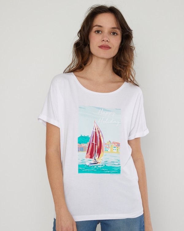 T-shirt manches courtes sérigraphie voilier blanc