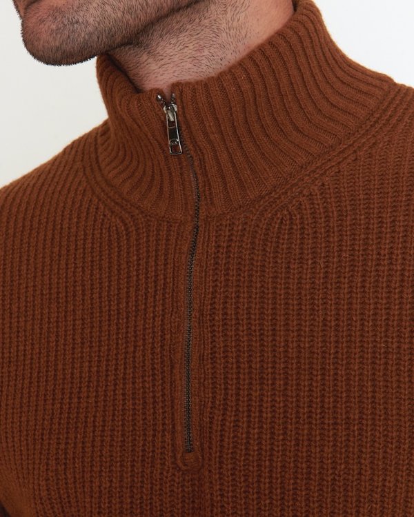 Pull col camionneur zippé uni en côte anglaise lambswool Pull col camionneur zippé uni en côte anglaise lambswool