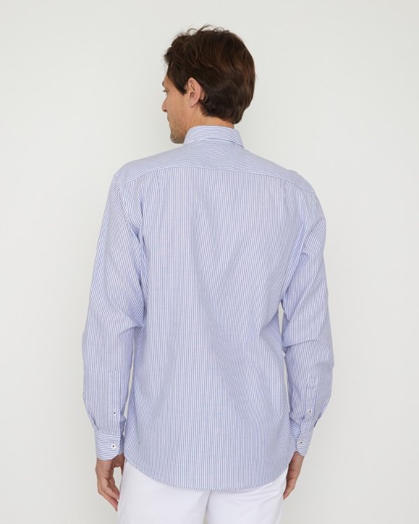 Chemise regular manches longues à fines rayures en coton bleu Chemise regular manches longues à fines rayures en coton bleu