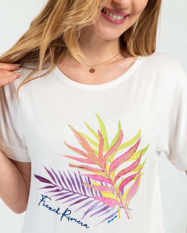 T-shirt manches courtes sérigraphie feuillages blanc T-shirt manches courtes sérigraphie feuillages blanc